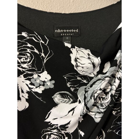 Connected Dress 6 Black White 3/4 Sleeve Stretch Sheath Washable Career NEW - Picture 3 of 6